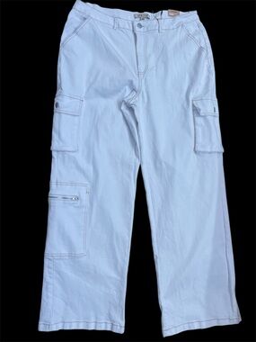 LOVE CULT CARGO JEANS white large low rise wide leg NWT